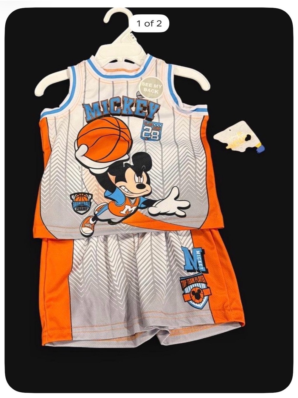 Disney Orange, Gray & Blue Mickey Basketball Tank and Shorts Set 12MONTHS
